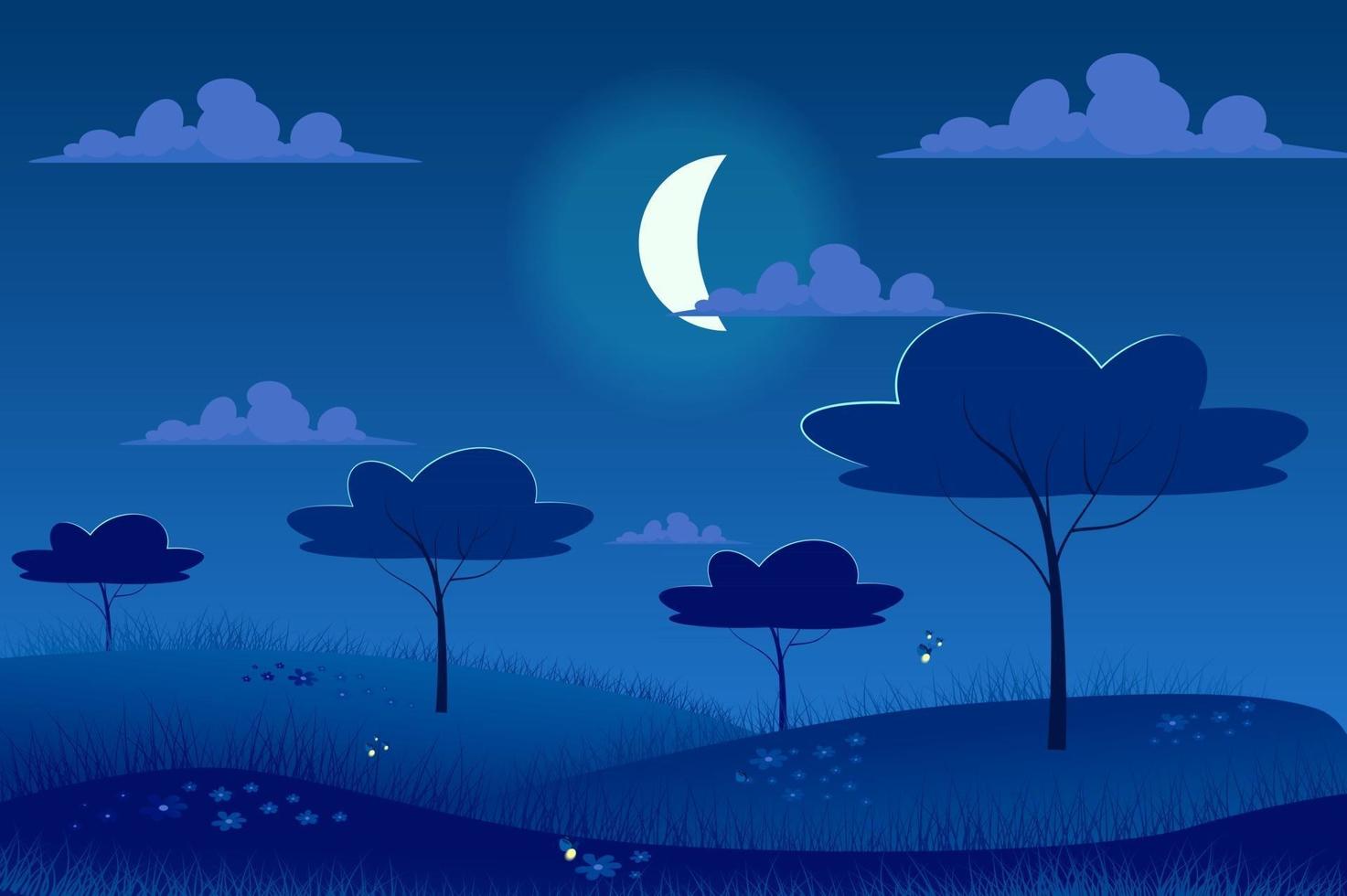 notte al chiaro di luna sullo sfondo del paesaggio primaverile vettore