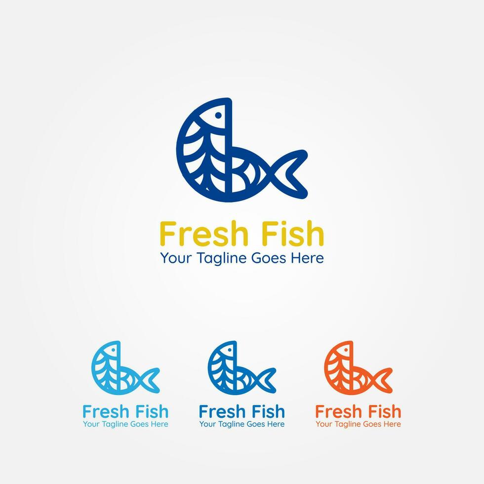 grafico logo vettore design fresco pesce blu colore con linea stile