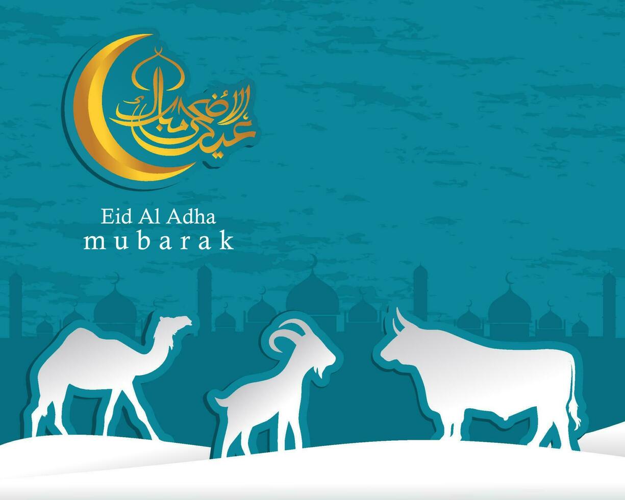 Arabo calligrafico testo di eid al adha mubarak per il musulmano celebrazione. eid al adha creativo design islamico celebrazione per Stampa, carta, manifesto, bandiera eccetera. vettore