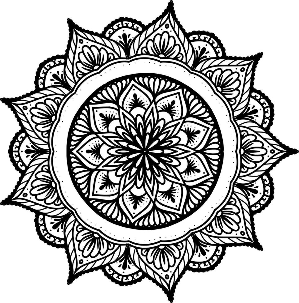 monocromatico etnico mandala design. anti stress colorazione pagina per adulti. mano disegnato nero e bianca vettore illustrazione