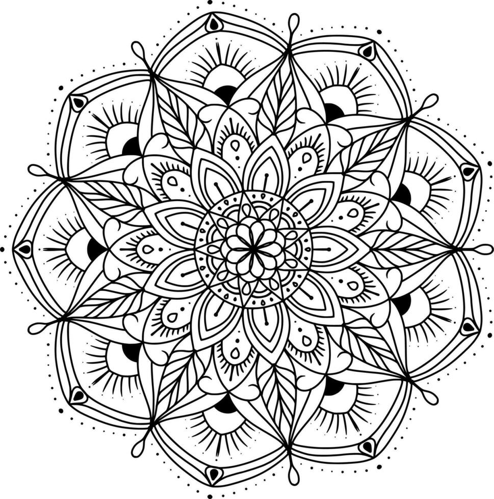 monocromatico etnico mandala design. anti stress colorazione pagina per adulti. mano disegnato nero e bianca vettore illustrazione