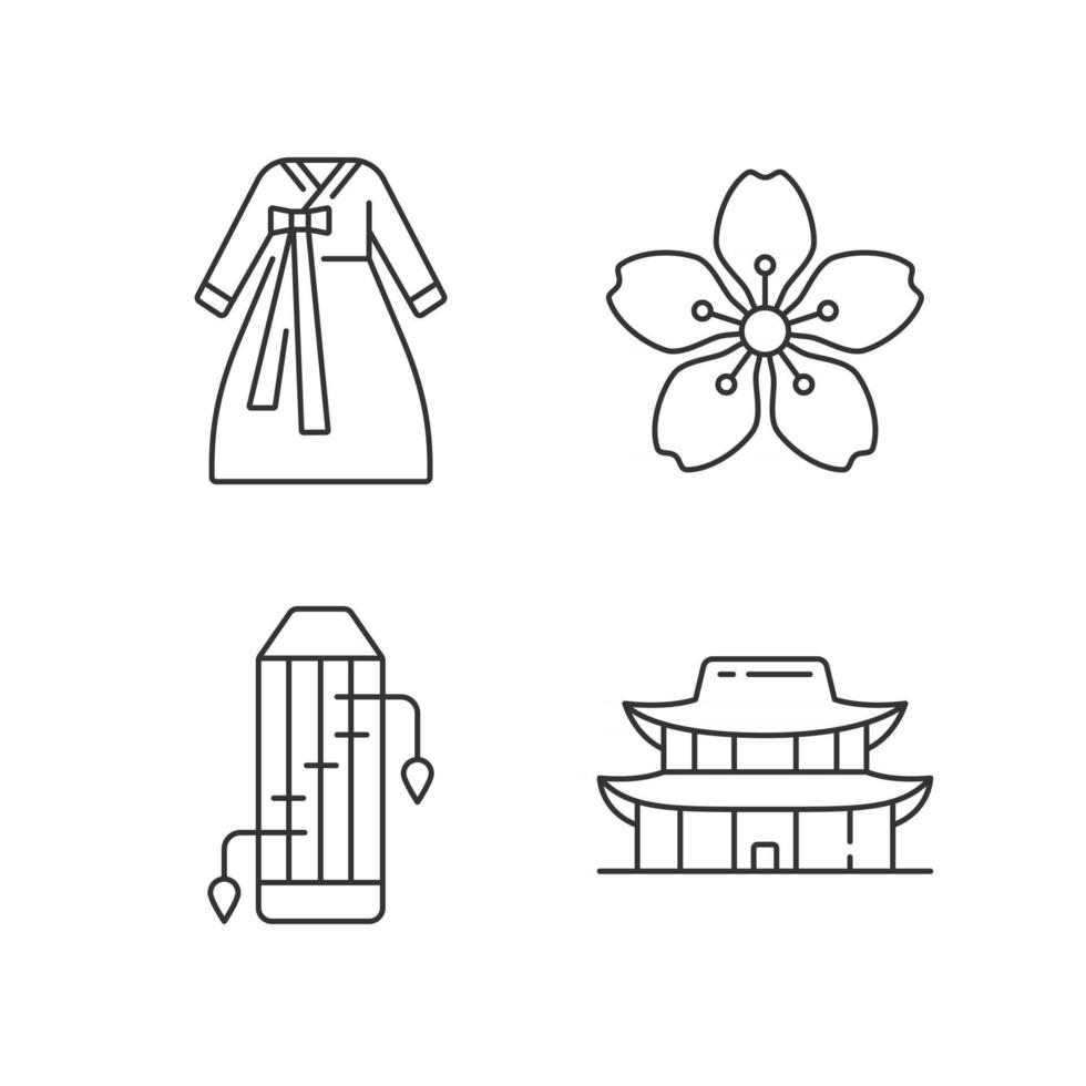 Set di icone lineare di simboli etnici coreani vettore