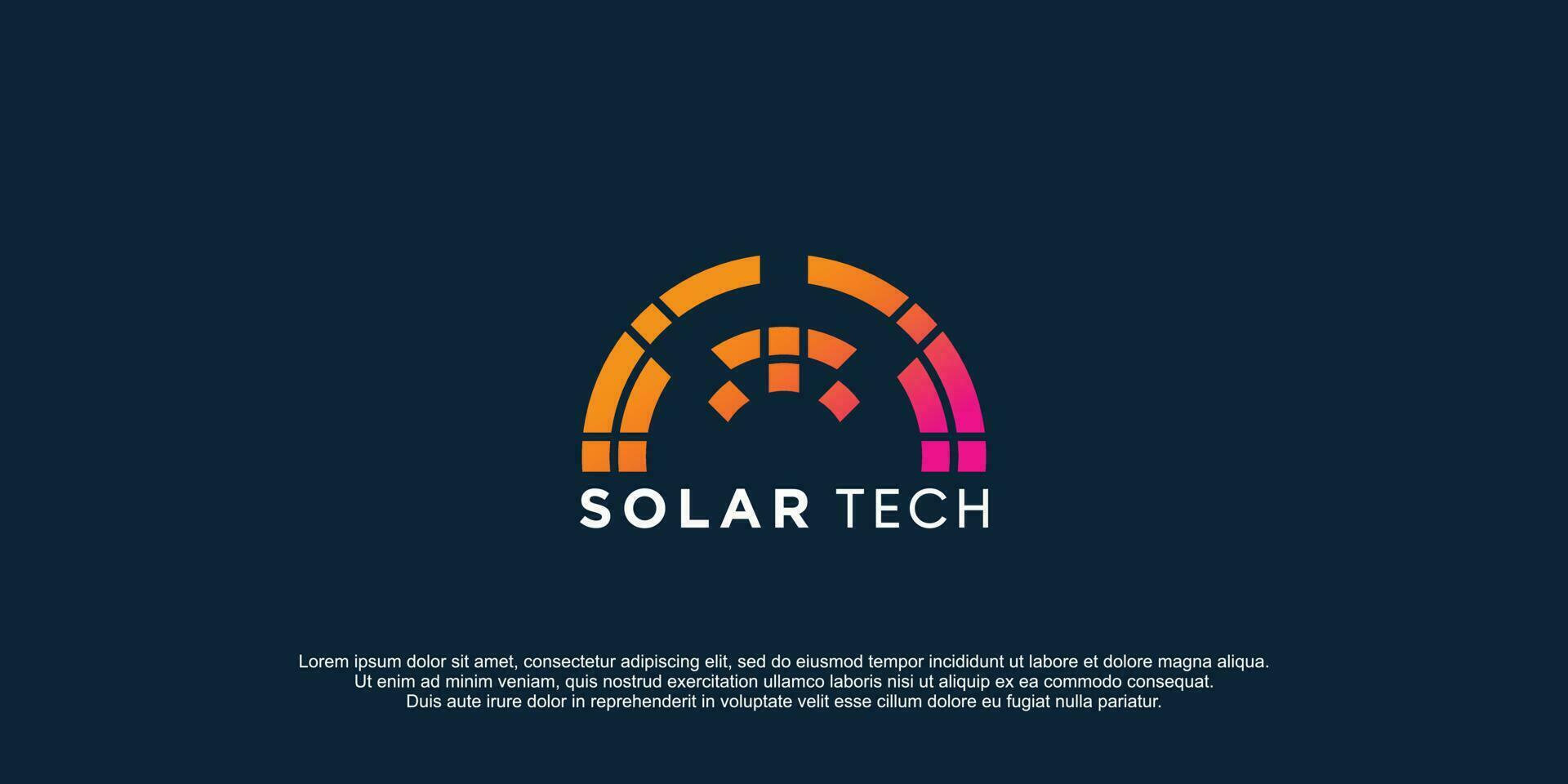 modello di logo di tecnologia solare con vettore premium di concetto creativo