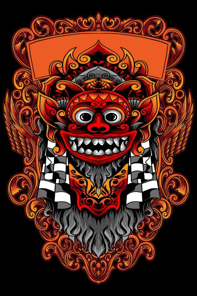 illustrazione di balinese barong arte, con batik ornamenti vettore