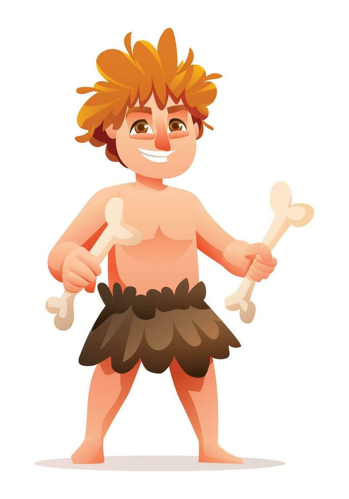 primitivo ragazzo carattere. preistorico pietra età grotta ragazzo cartone animato illustrazione vettore