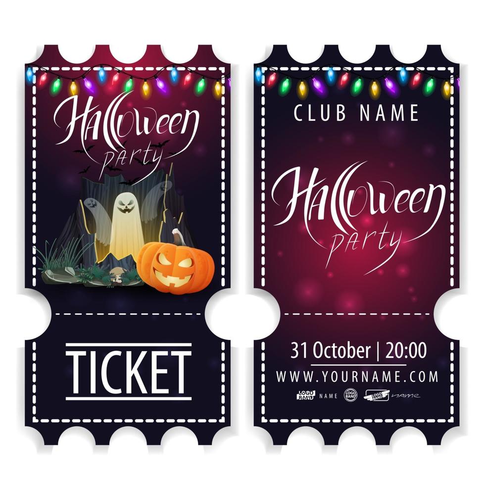 biglietto per la festa di halloween bellissimo design con portale con fantasmi e zucca jack vettore