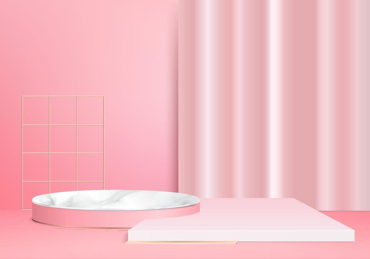 podio rosa minimo e scena con il vettore di rendering 3d in composizione astratta sullo sfondo illustrazione 3d mock up forme geometria della scena forma piattaforma per la fase di visualizzazione del prodotto per il prodotto in moderno