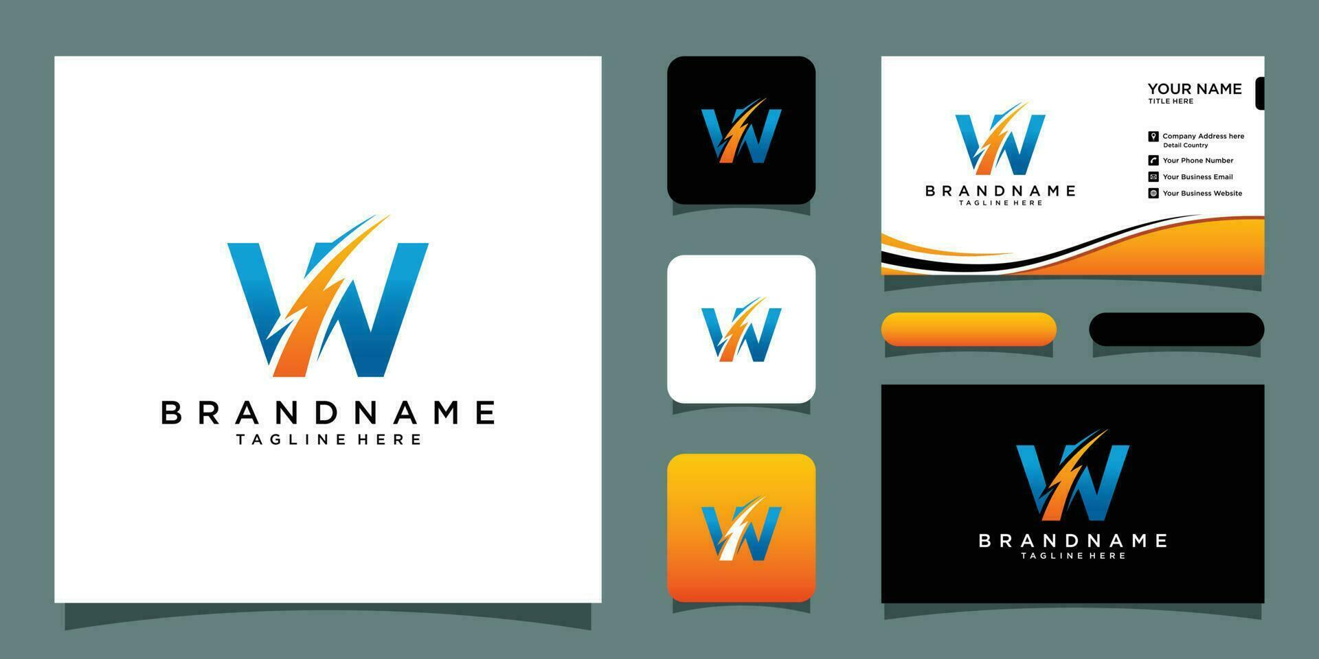 veloce w lettera logo, elettrico bullone logo vettore con attività commerciale carta design premio vettore