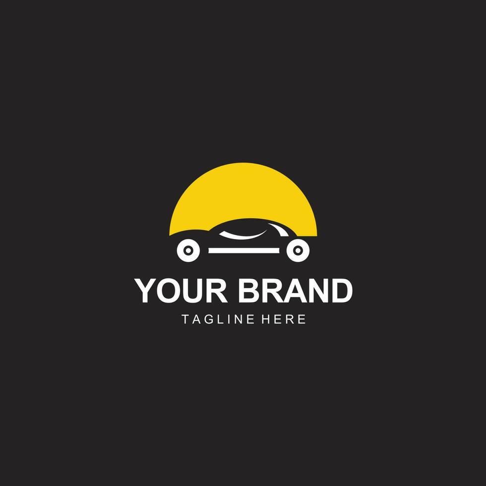 auto logo con sole su nero sfondo vettore
