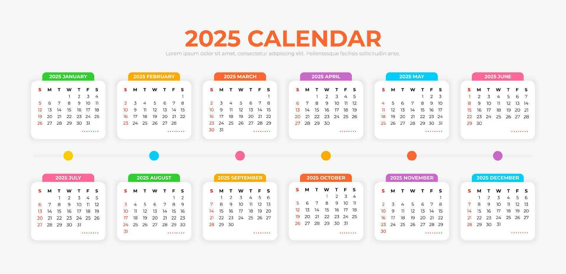 2025 calendario modello vettore