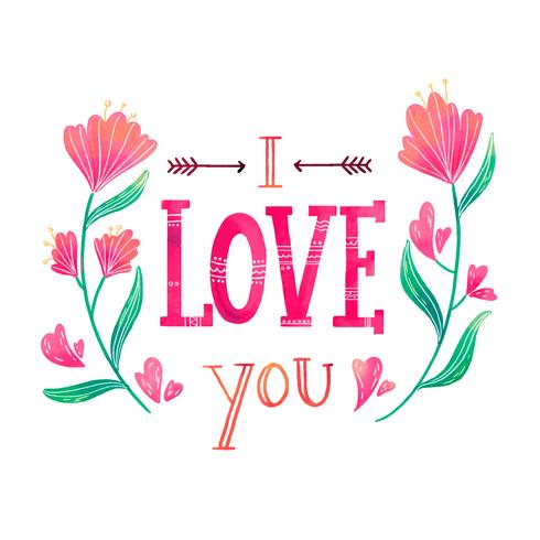 Lettering carino sull'amore con i fiori intorno vettore