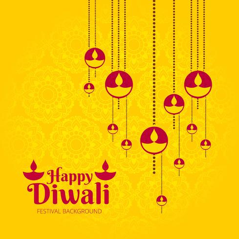 Progettazione di cartolina d'auguri felice giallo di diwali vettore