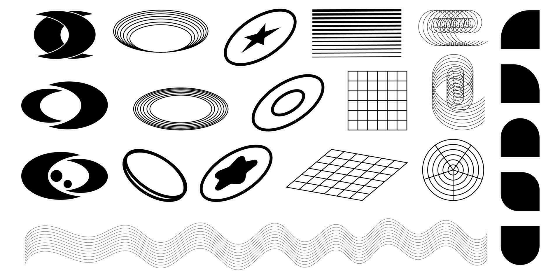 un' impostato di retrò y2k elementi e astratto le forme di brutalismo. fricchettone grafica per logo, icone, ragnatela design. moderno vettore illustrazione isolato su bianca sfondo