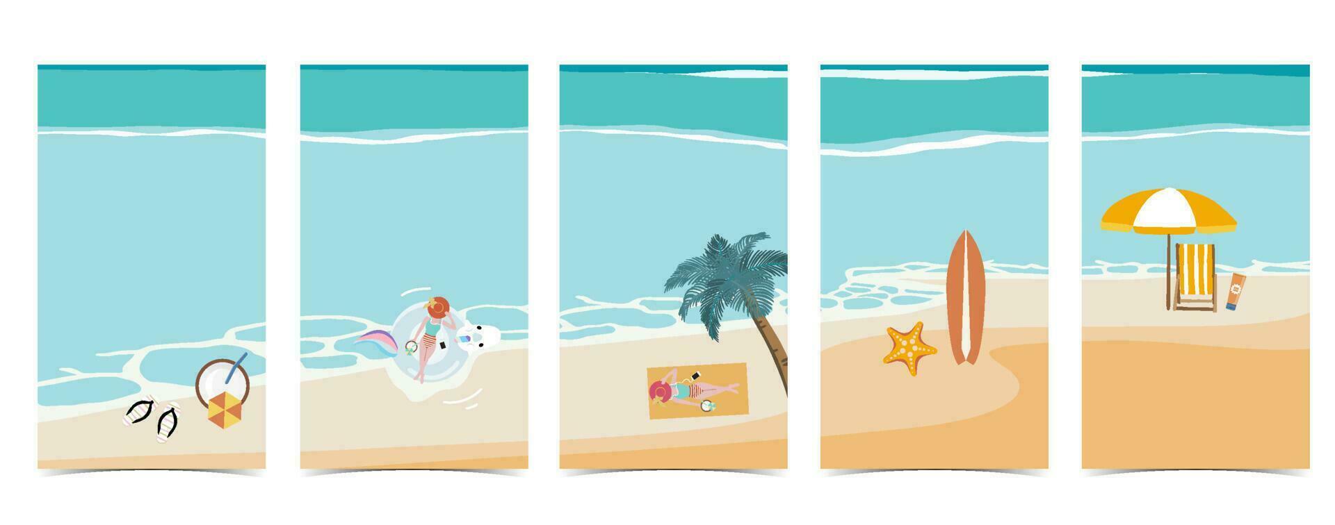 spiaggia cartolina con sabbia, mare e cielo nel il giorno vettore