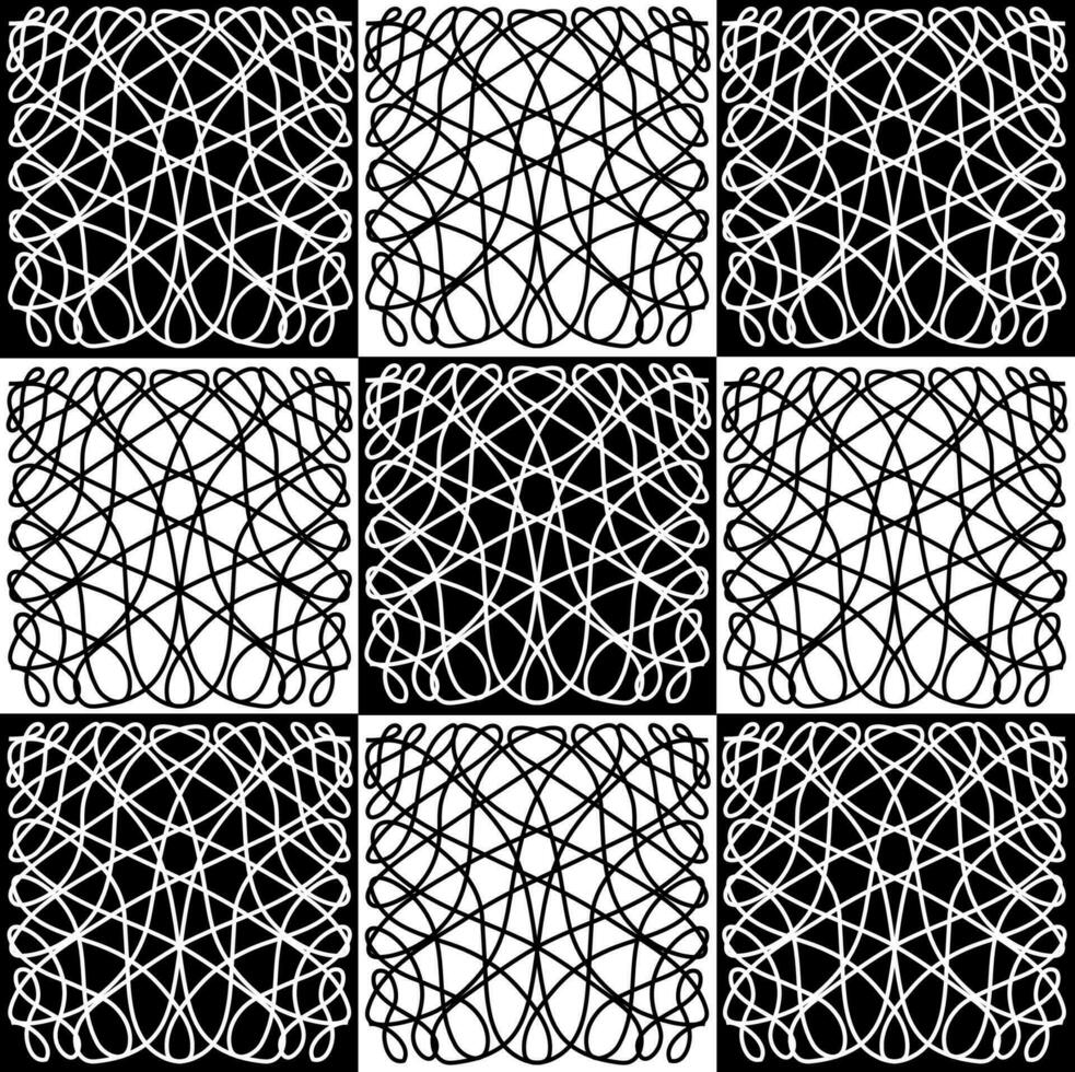 astratto nero e bianca monocromatico modello. geometria, calligrafia vettore