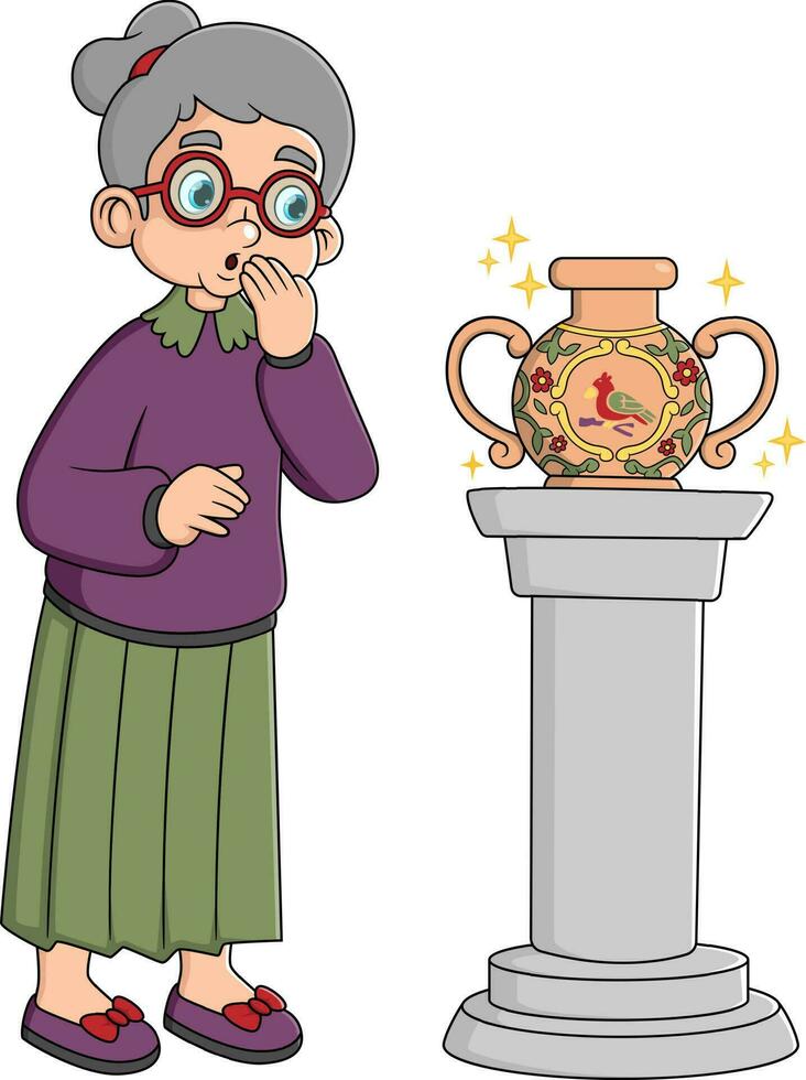 vecchio donna guardare storico Oggetti, antico vasi e urne vettore