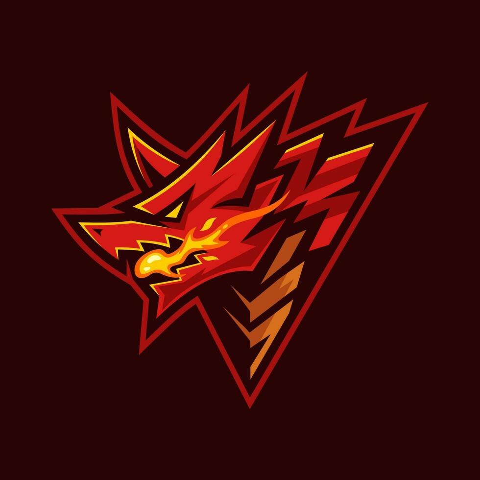 Drago sputa fuoco logo design vettore