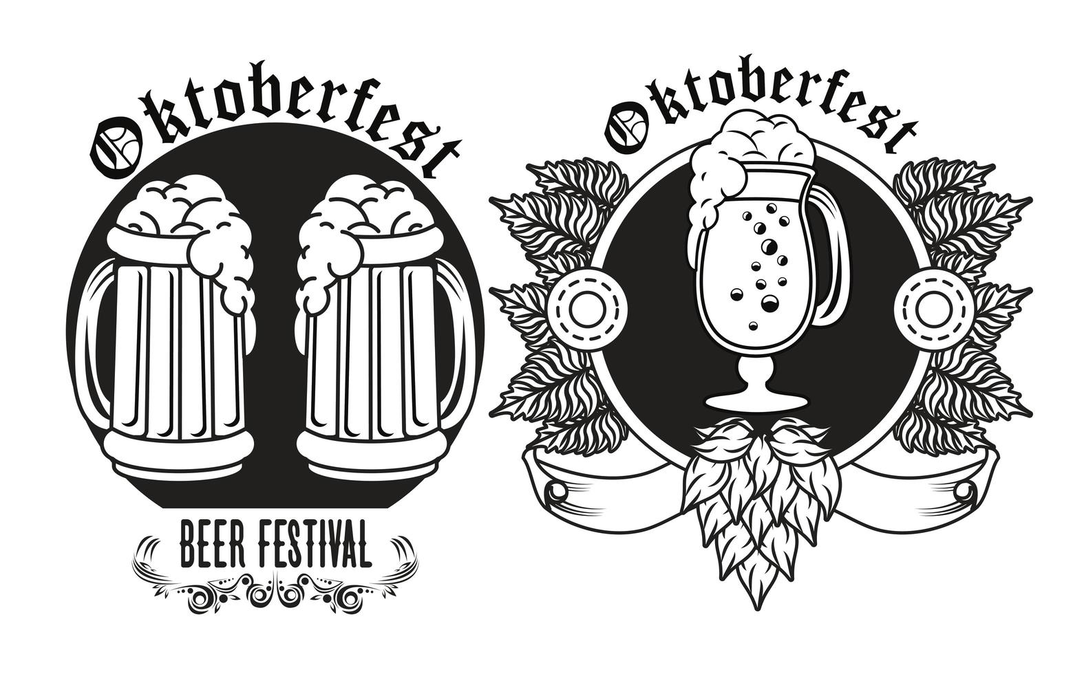 Manifesto del festival celebrazione Oktoberfest con barattoli di birra e tazza vettore