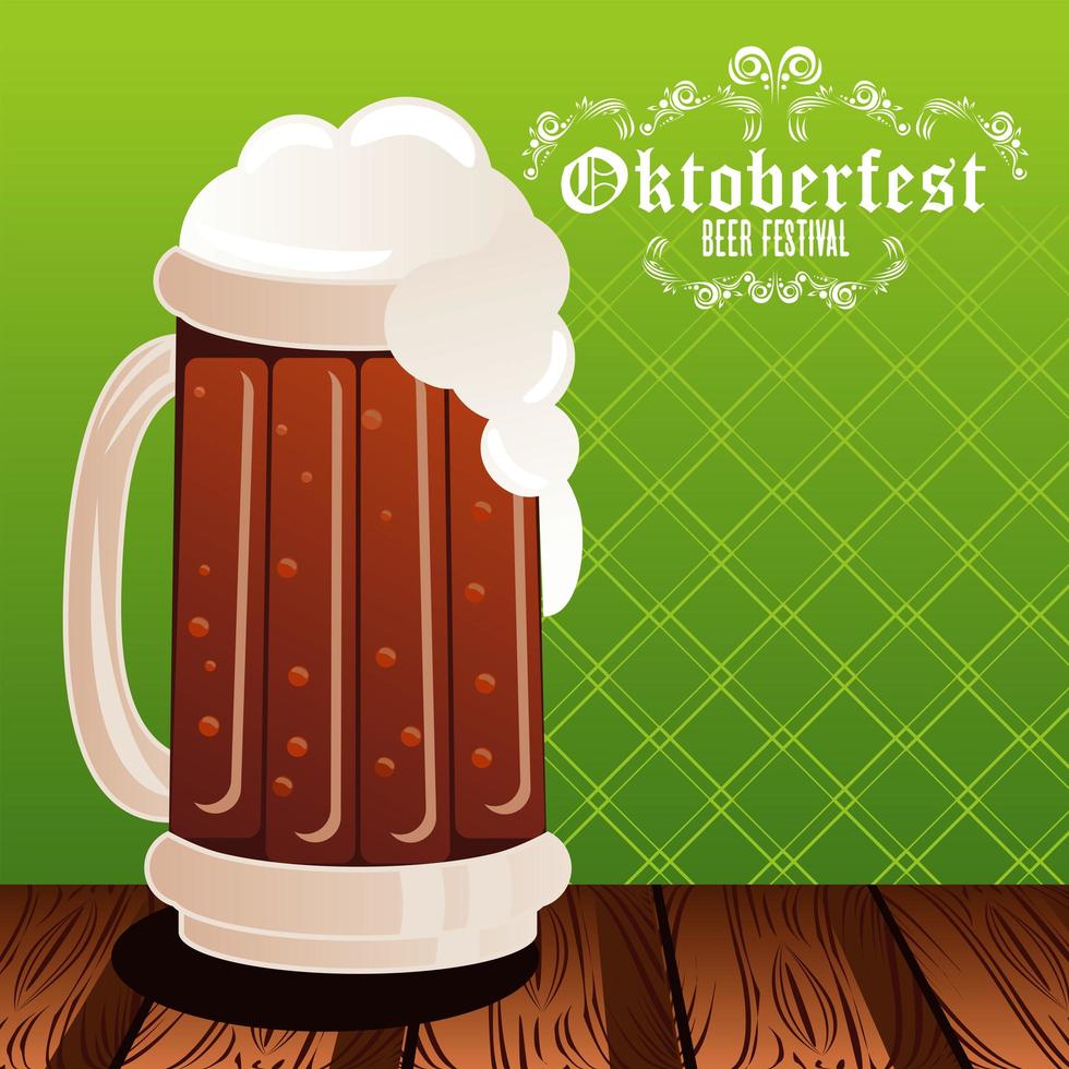 manifesto del festival celebrazione oktoberfest con barattolo di birra vettore