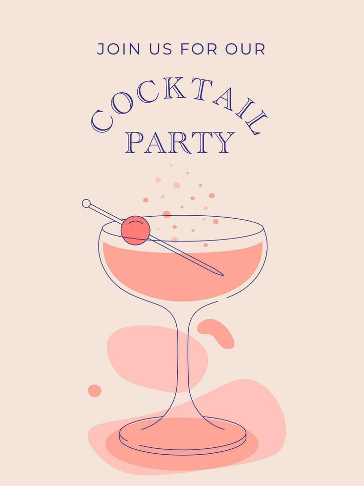 cocktail bicchiere icona invito illustrazione, piatto minimalista design. invito per cocktail festa vettore