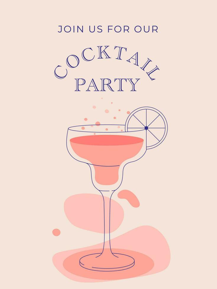 cocktail bicchiere icona invito illustrazione, piatto minimalista design. invito per cocktail festa vettore