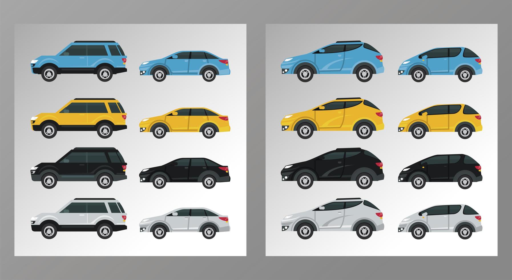 le automobili del mockup hanno impostato le icone isolate dei colori vettore