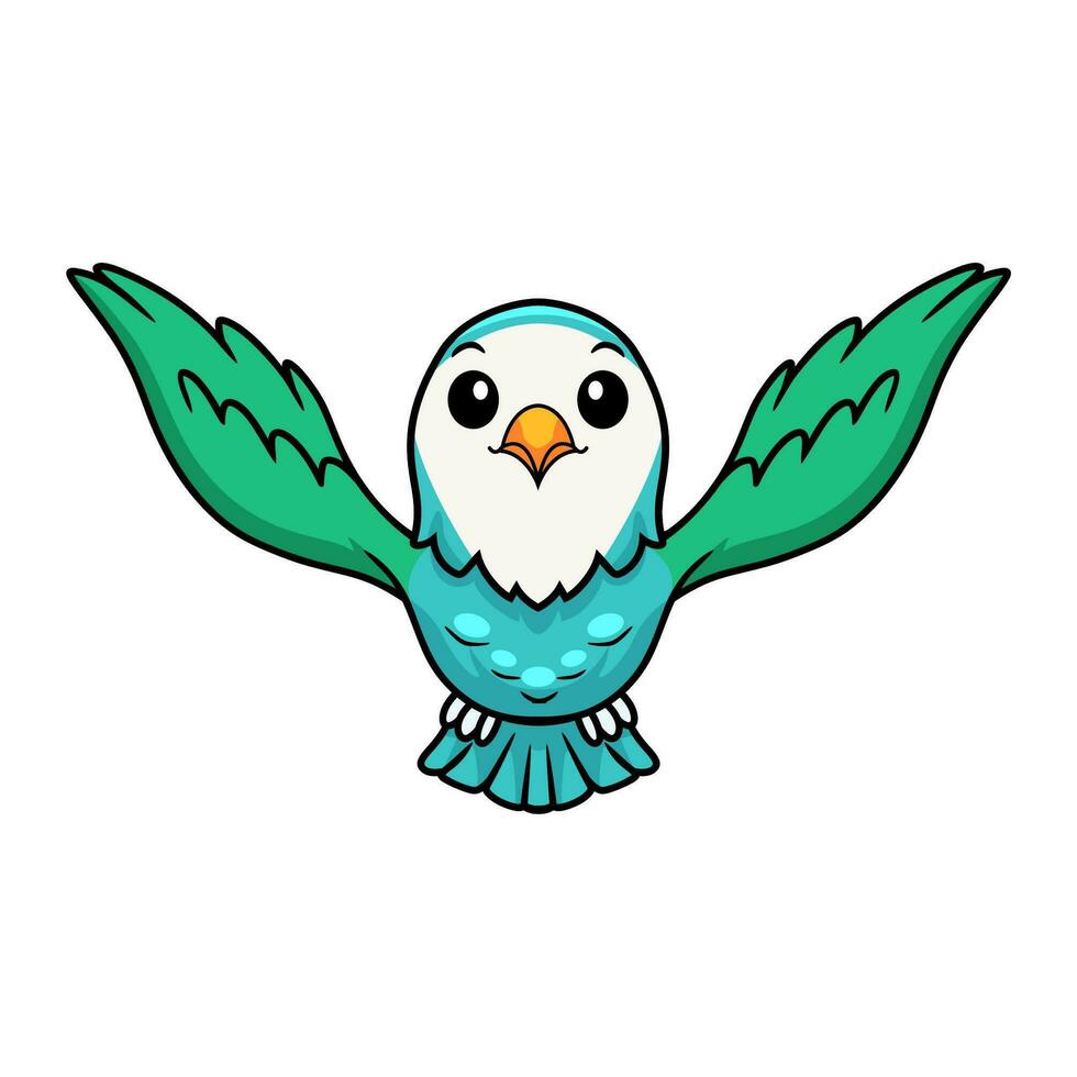 carino blu turchese uccello cartone animato volante vettore