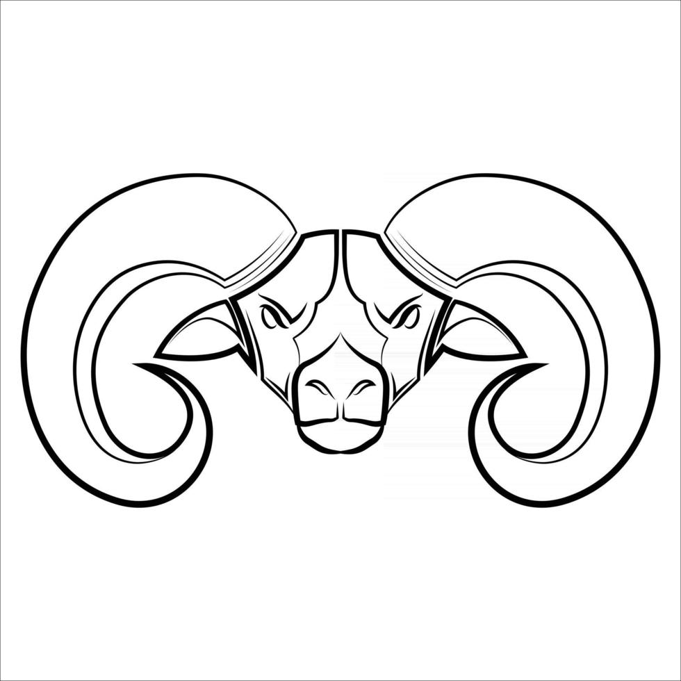 linea arte in bianco e nero della testa di pecora grande corno buon uso per il simbolo mascotte icona tatuaggio avatar t shirt design logo o qualsiasi disegno vettore