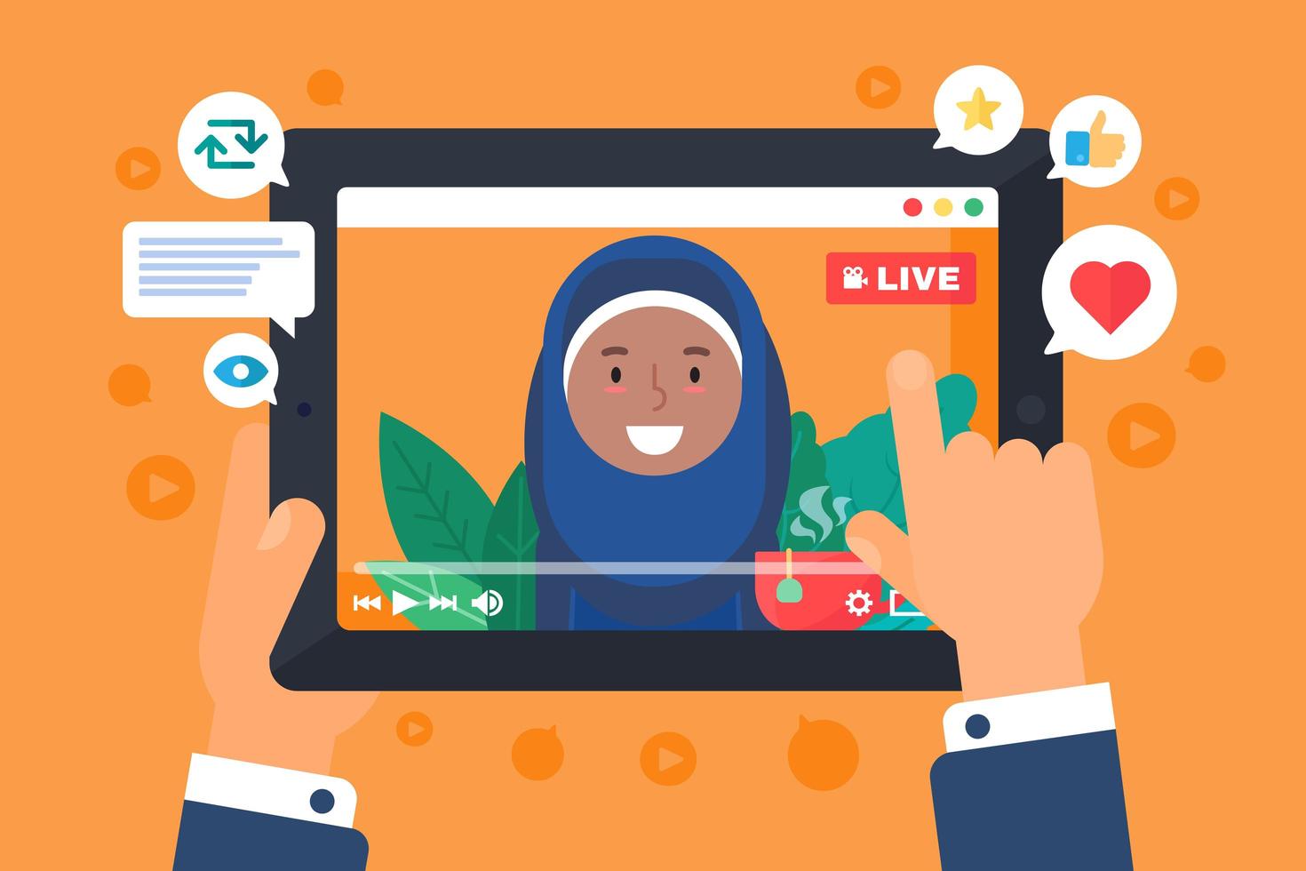illustrazione di concetto di streamer web femminile arabo vettore