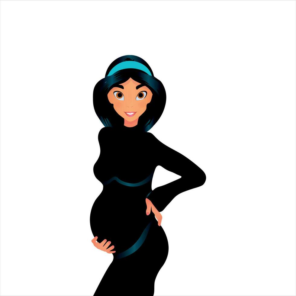 incinta ragazza nel cartone animato stile su bianca sfondo vettore