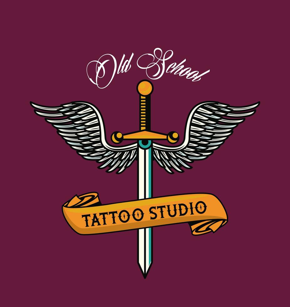 pugnale con grafica di ali tattoo studio vettore