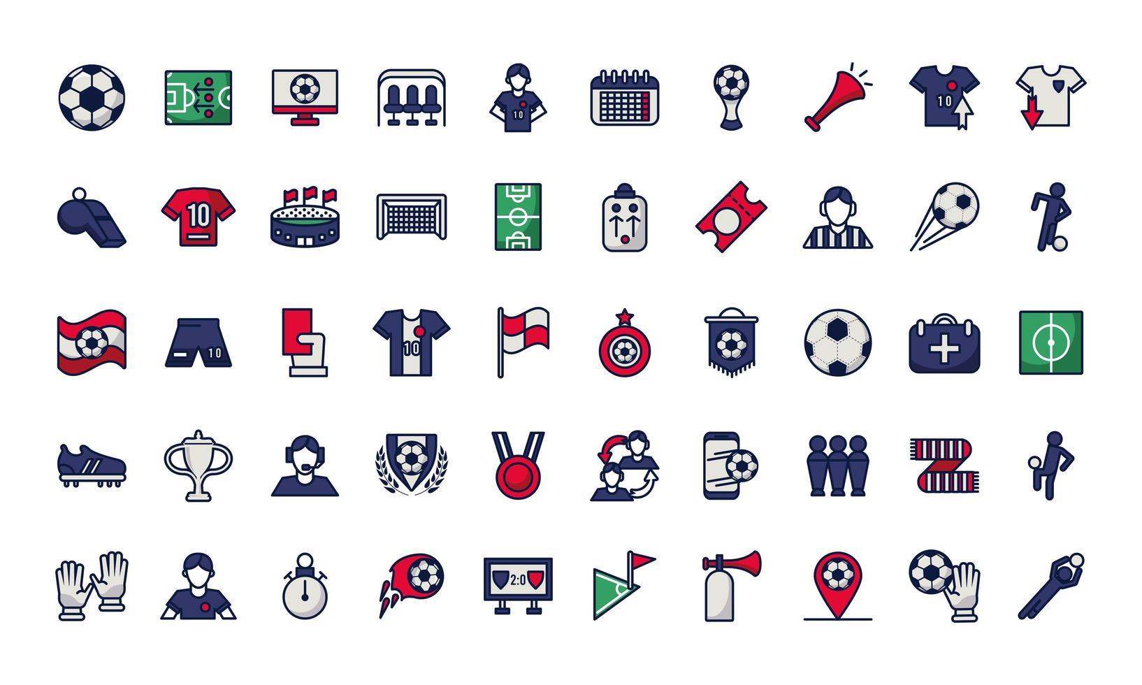 cinquanta icone stabilite di sport di calcio di calcio vettore