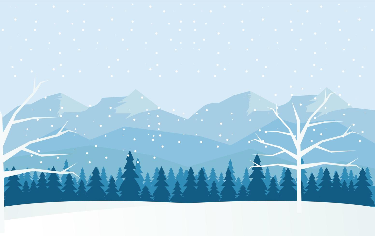 paesaggio invernale di bellezza blu con scena di alberi e montagne vettore