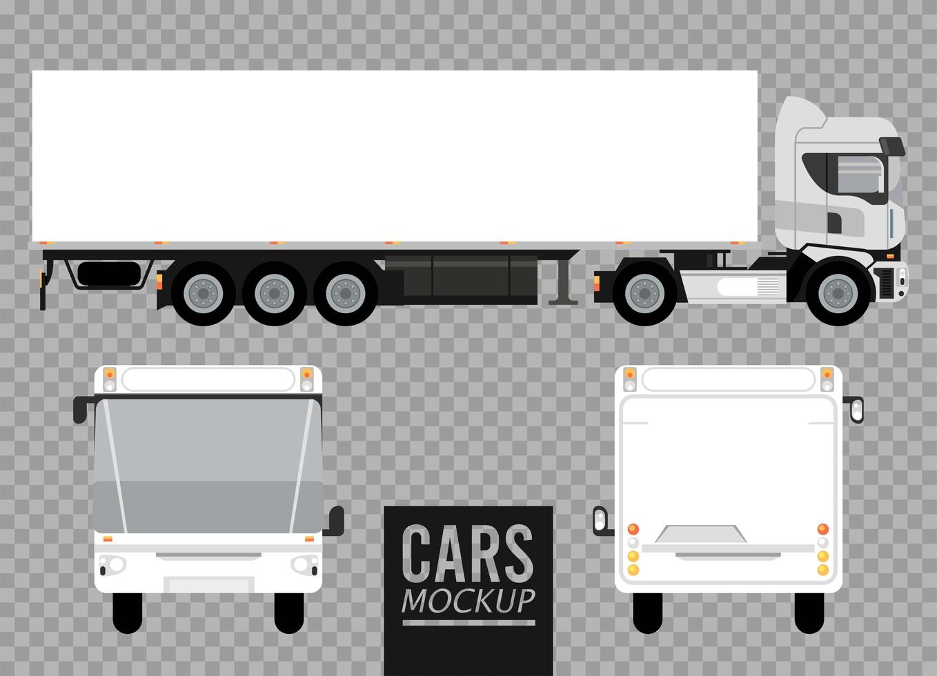 autobus bianchi e icone di veicoli per auto di grandi dimensioni mockup di camion vettore