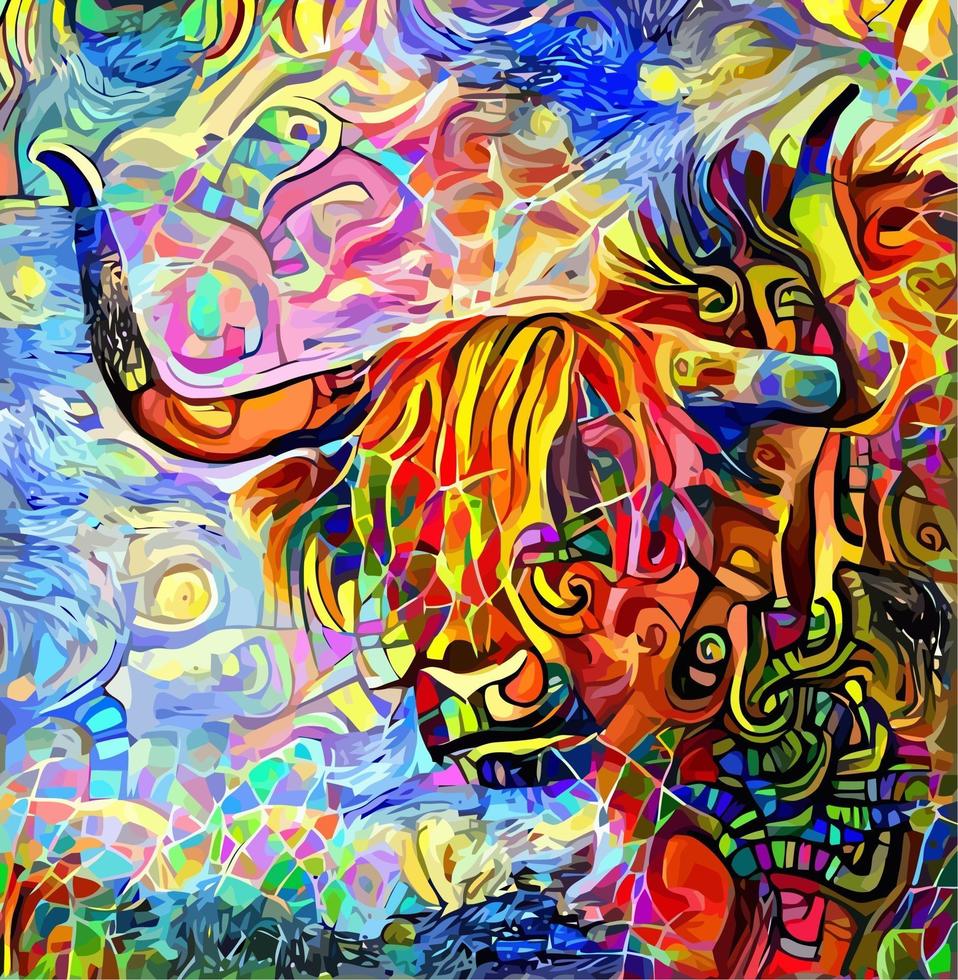 pittura astratta del ritratto della mucca dell'altopiano vettore