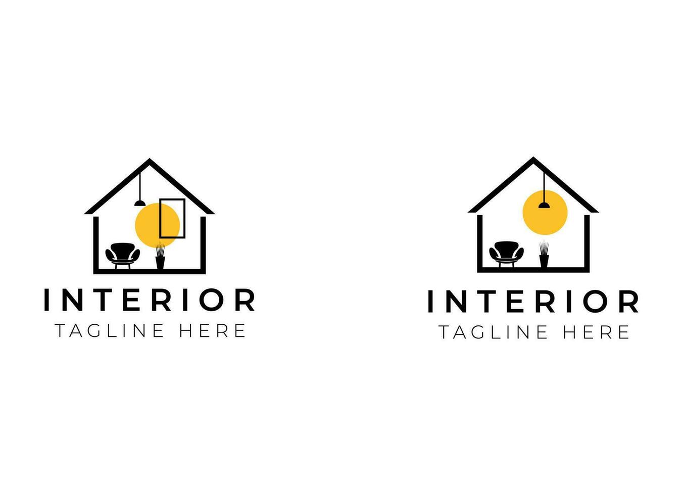 interno minimalista camera, galleria mobilia logo design vettore