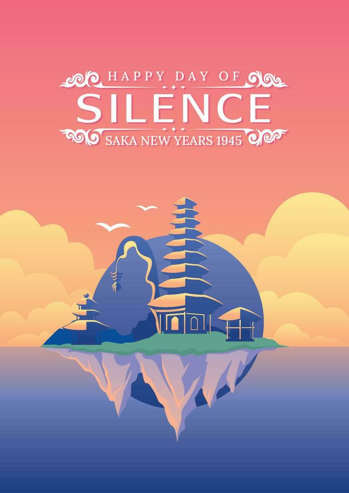 il giorno del silenzio di bali e l'illustrazione vettoriale del capodanno indù adatta per banner e modello poster, giorno nyepi di bali indonesiano