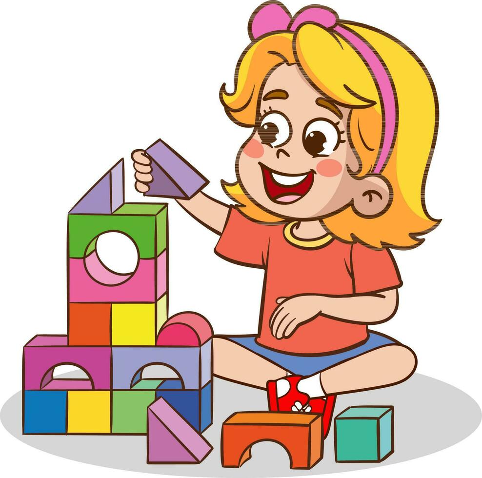 carino poco bambini giocando con giocattoli insieme cartone animato vettore