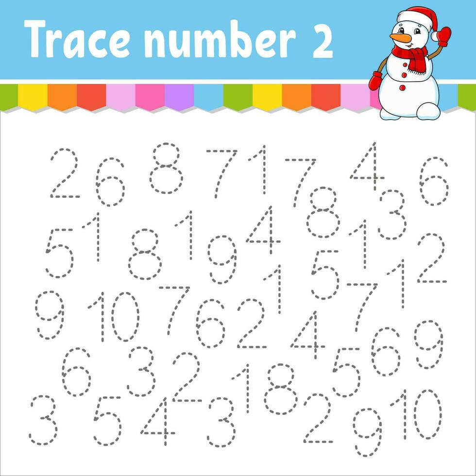 tracciare numero . grafia la pratica. apprendimento numeri per bambini. formazione scolastica sviluppando foglio di lavoro. attività pagina. Natale tema. isolato vettore illustrazione nel carino cartone animato stile.