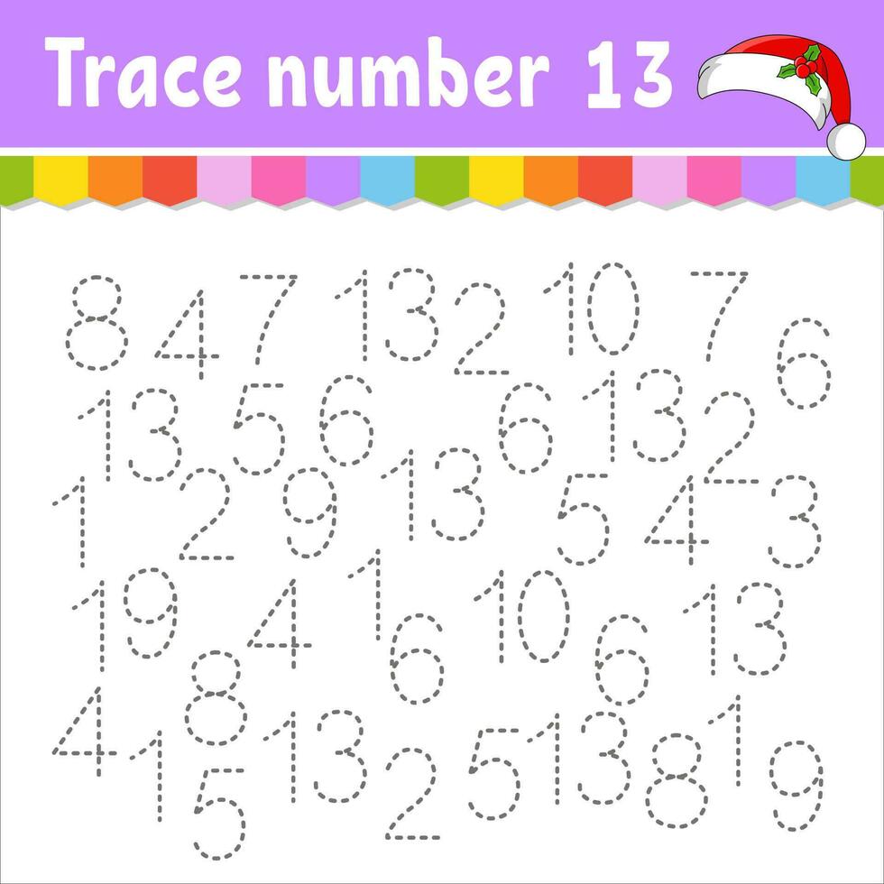 tracciare numero . grafia la pratica. apprendimento numeri per bambini. formazione scolastica sviluppando foglio di lavoro. attività pagina. Natale tema. isolato vettore illustrazione nel carino cartone animato stile.