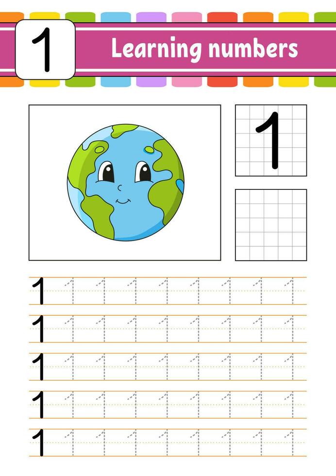 tracciare e Scrivi numeri. grafia la pratica. apprendimento numeri per bambini. formazione scolastica sviluppando foglio di lavoro. attività pagina. vettore illustrazione.