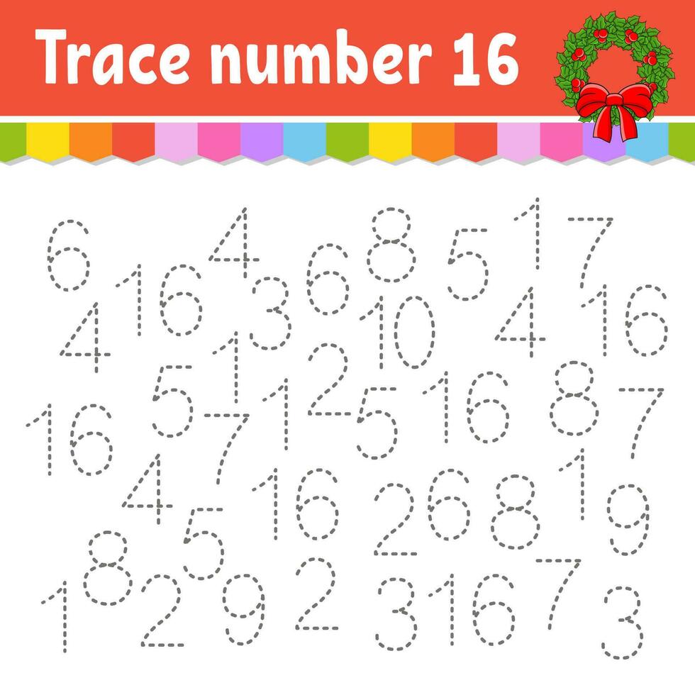 tracciare numero . grafia la pratica. apprendimento numeri per bambini. formazione scolastica sviluppando foglio di lavoro. attività pagina. Natale tema. isolato vettore illustrazione nel carino cartone animato stile.