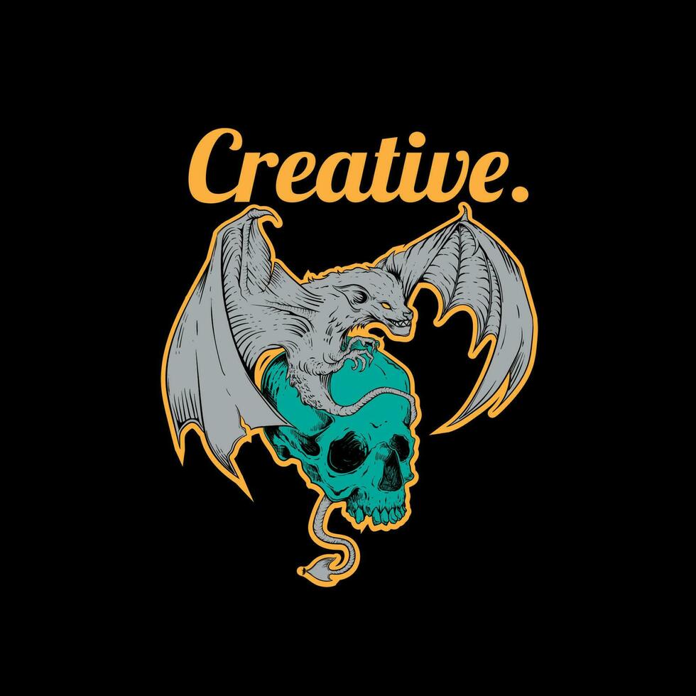 design logo cranio e pipistrello vettore illustrazione