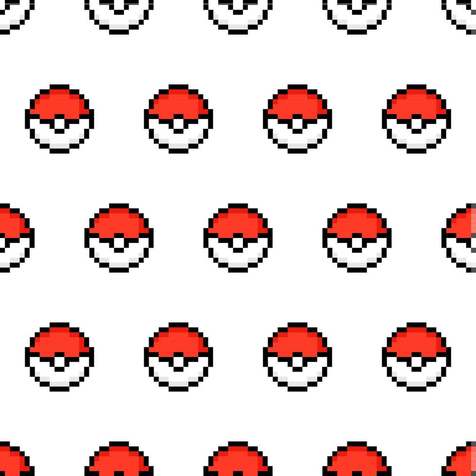 modello pokeball.red e bianca palla di il popolare cartone animato anni 90 pixel arte. vettore