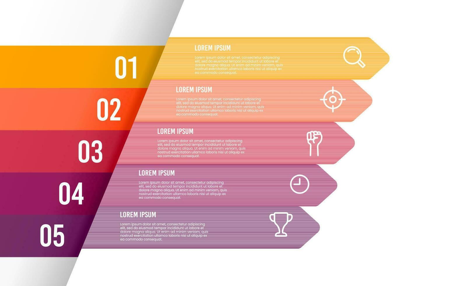 Infografica 5 freccia etichette per successo. attività commerciale presentazione. vettore illustrazione.