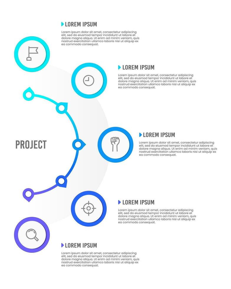 Infografica cerchio 5 processi per successo. vettore illustrazione.