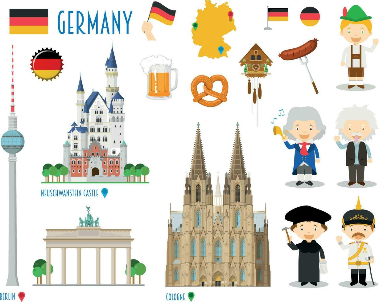 Germania piatto icona impostato viaggio e turismo concetto. vettore illustrazione