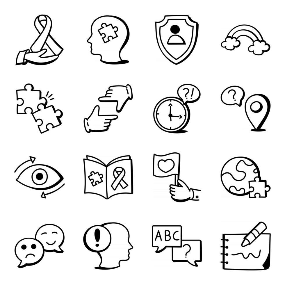 set di icone di consapevolezza dell'autismo vettore