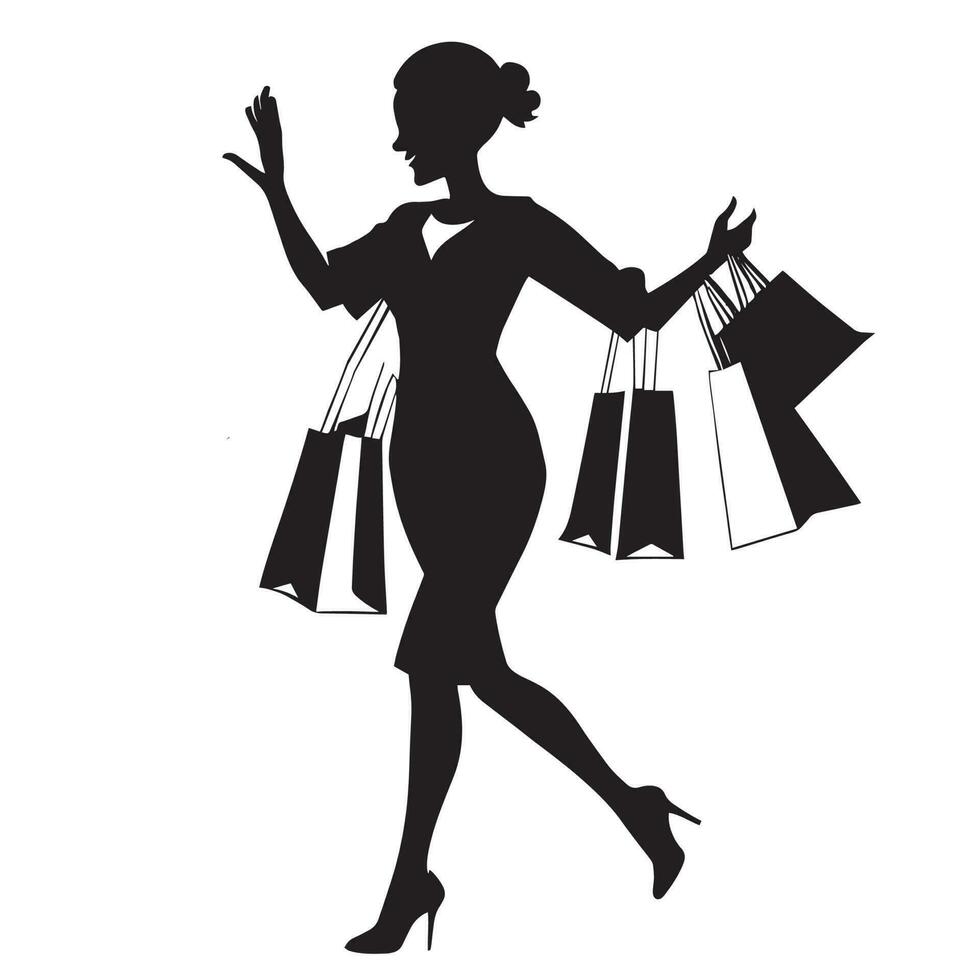 un' shopping ragazza vettore silhouette, shopping ragazza vettore clipart.