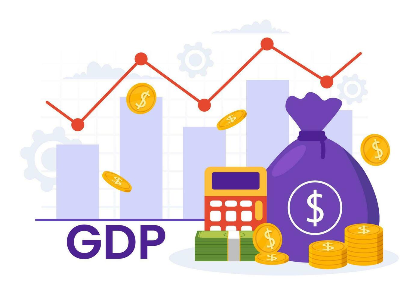 gdp o schifoso domestico Prodotto vettore illustrazione con economico crescita colonna e mercato produttività grafico nel piatto cartone animato mano disegnato modelli